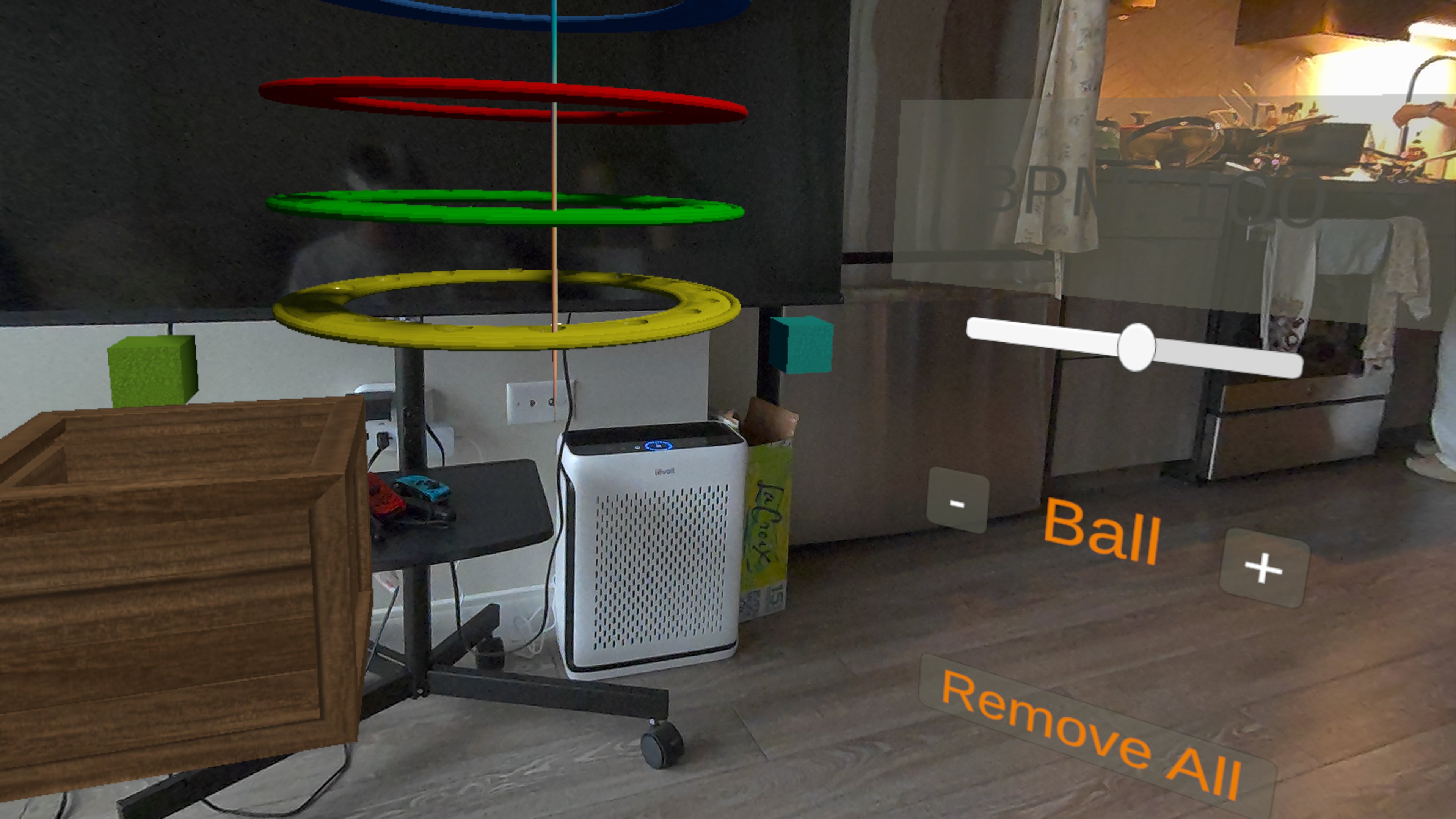 SynOrbit interface with colored orbital sequencer rings in mixed reality